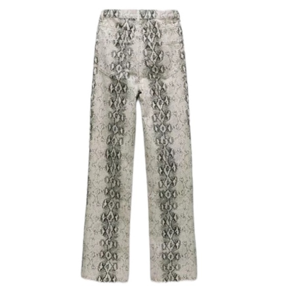 Zara 90s High Rise Wide Leg Pant Premium Snake Print Flare Jean - Picture 2 of 6